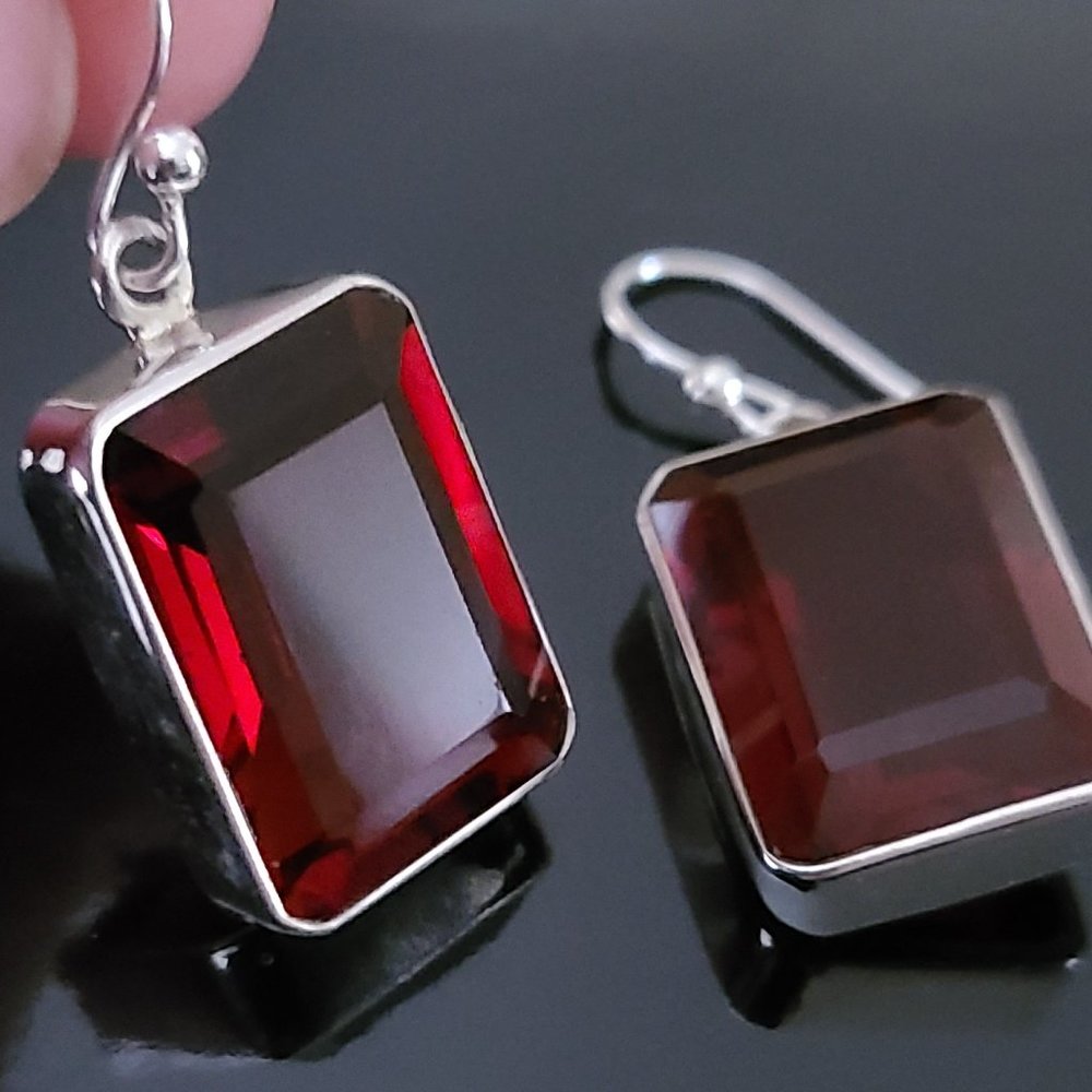 Red Garnet Dangle Earrings Sterling Silver-Chunky Earrings-Casual Earrin…